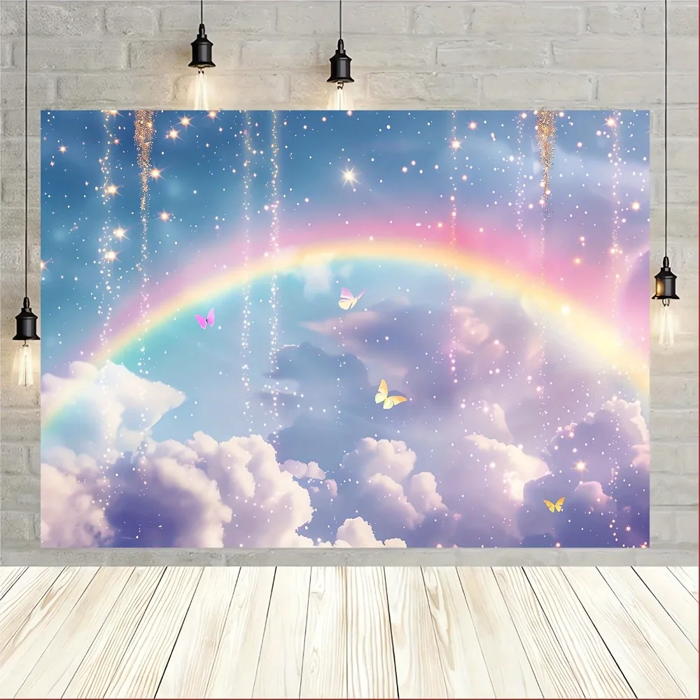 Regenbogen wolke & Glitzer Sternen himmel Fotografie Hintergrund, Polyester, vielseitige Verwendung für Geburtstag & Party Foto kabinen