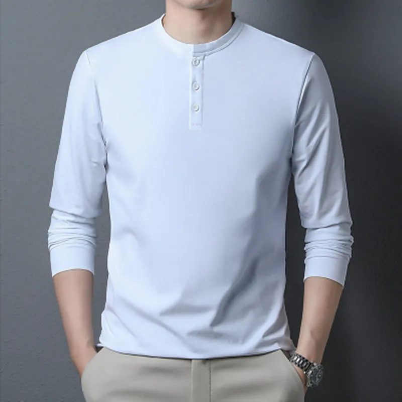 

2022 New T Shirt Men Henley Shirt Mens Casual Slim Fit Long Sleeve Tee Shirt Waffle Solid Fashion Tops Tees Brand Men Clothing