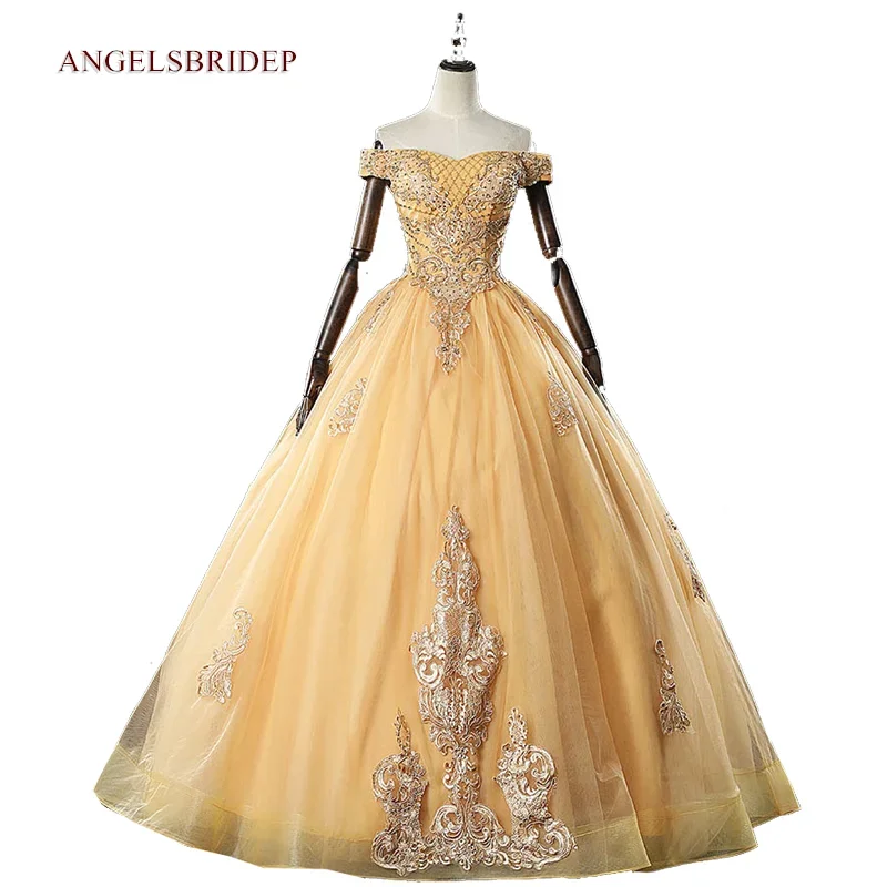 

Fashion Off-Shoulder Ball Gown Quinceanera Dresses Estidos De 15 Anos Applique Beading Tulle Women Celebrity Party Gowns