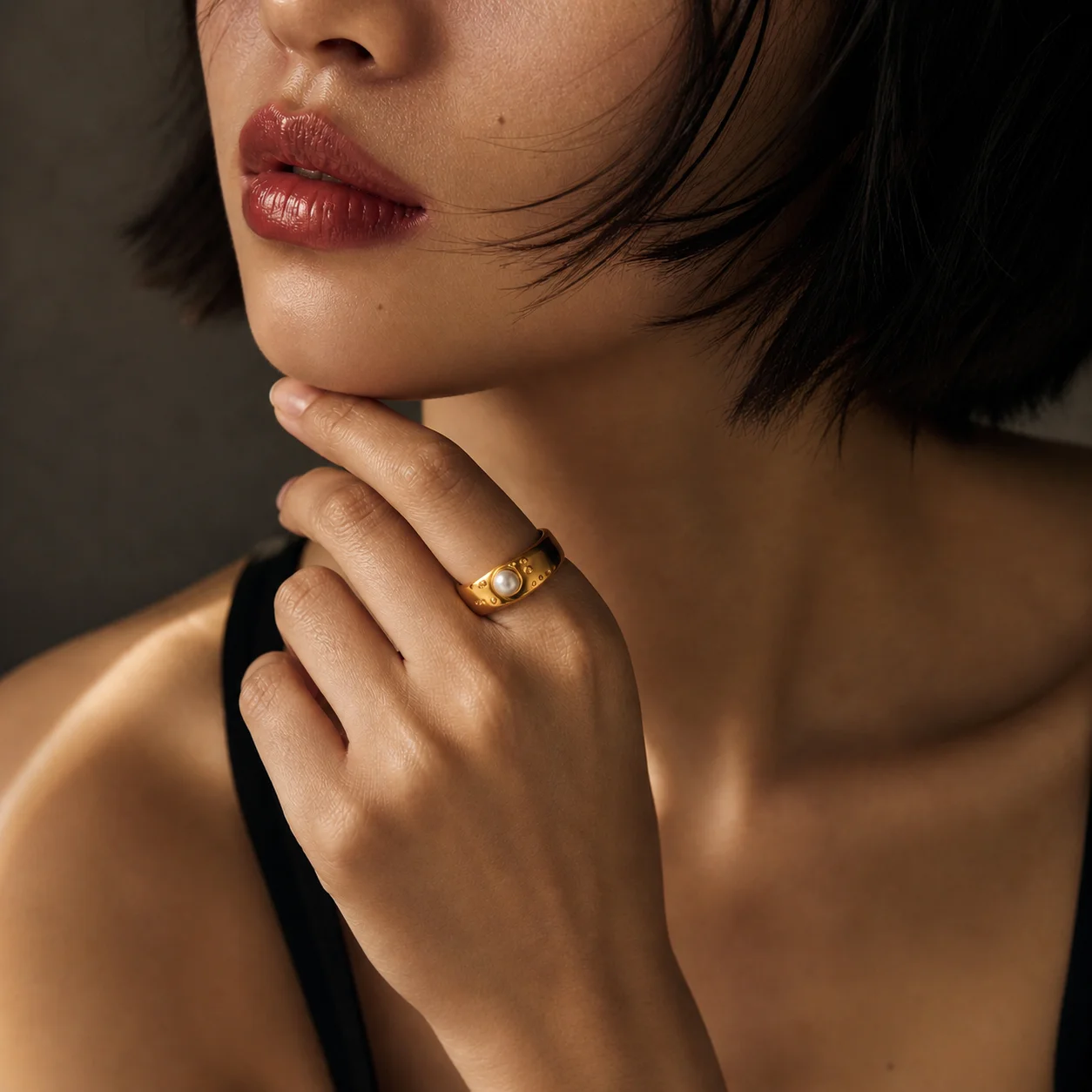 Minimalistische Perlenringe mit unregelmäßiger Textur für Damen, Vintage-Stil, 18 Karat vergoldet, Lava-Metall, offener Ring, Hochzeit, Party, Schmuck, Geschenk