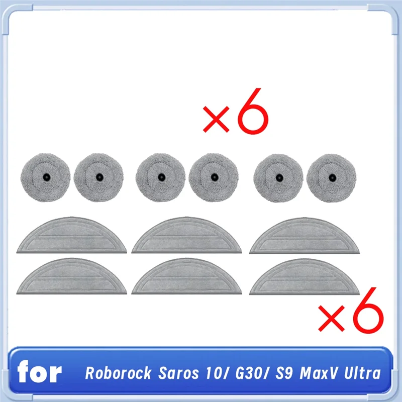 A26T-12PCS Washable Mop Pads Replacement Set For Roborock Saros 10 / G30 / S9 Maxv Ultra Vacuum Cleaner Accessories