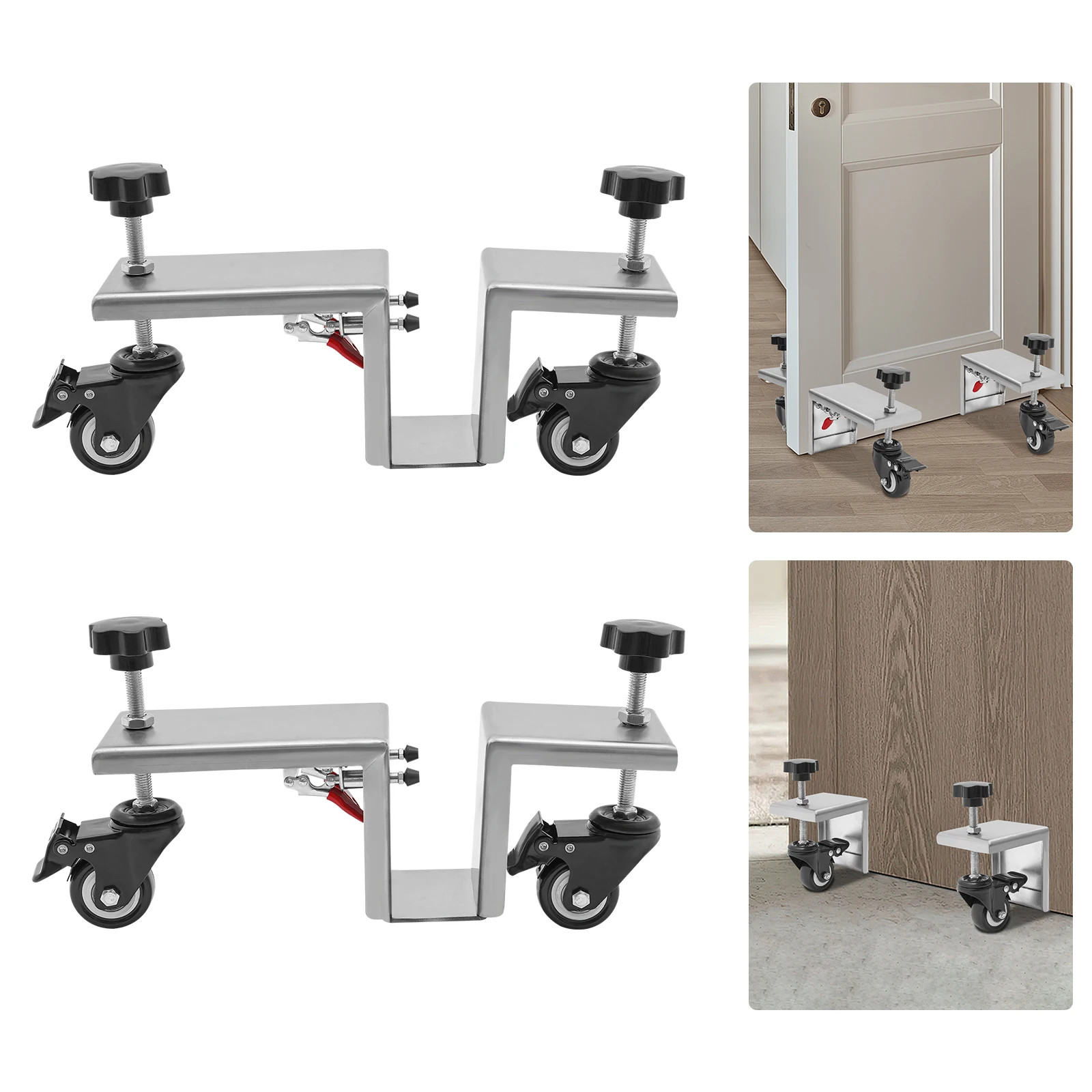 Набор инструментов для установки дверей, набор из 2 предметов, 360° °   Колеса с тормозами, для дверей толщиной 1,375-1,75 дюйма, 4 держателя давления