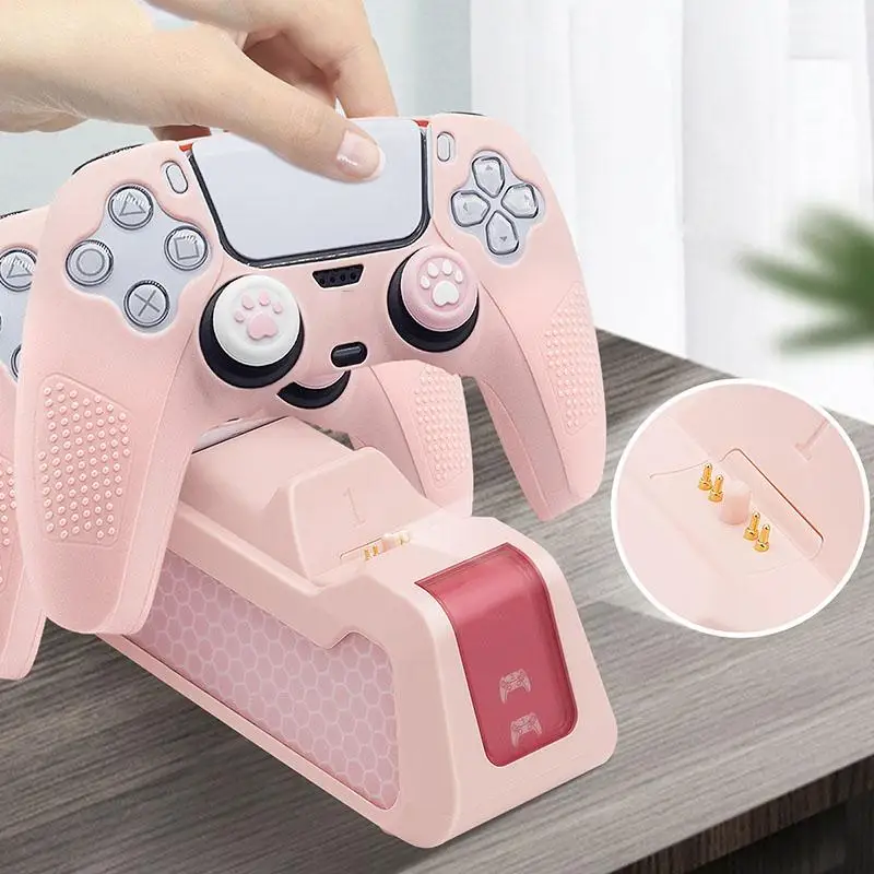 For PS5 Handle Seat Charger High Value Girl Powder Handle Bottom Seat Charger P5 Double Charging Fast Charging Seat