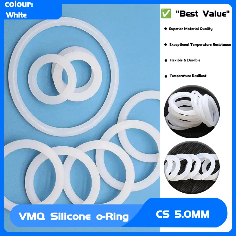 

White Waterproof Washer Round O Shape o ring Gasket 5/10pcs CS 5mm OD 15mm ~ 155mm White Food Grade Silicone Sealing VMQ O Ring