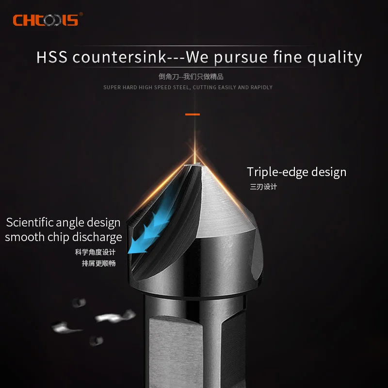 Imagem -02 - Chtools Hss Countersink com 19.05 mm Weldon Shank Três Bordas de Corte 90 Graus de Diâmetro 2555 mm Comprimento 4560 mm Cortador de Chanfro