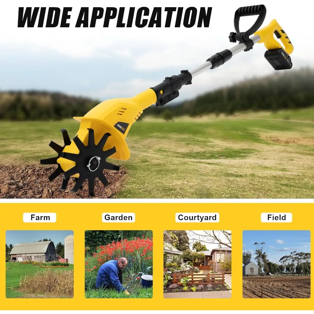 무선 정원 경운기 배터리 구동 잔디밭 농장 텔레스코픽 파워 경운기 도구 (토양 혼합 또는 잔디 재씨앗 파종용)