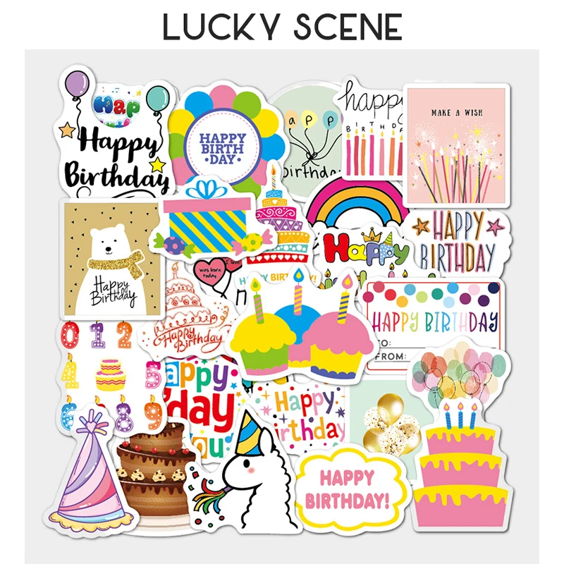 27Pcs Birthday Theme  Notebook Planner Decoration Stickers Cake Party Guitar Luggage Water Glass S01566