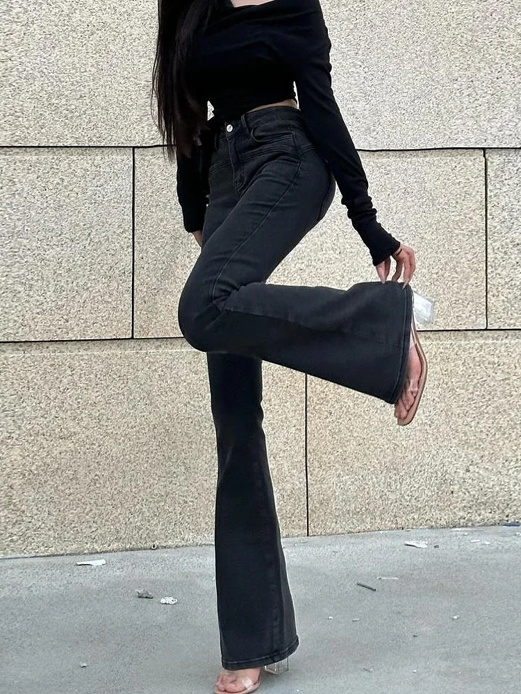 High Waist Bell Bot Jeans Women's Slim Fit ort plus Size Leg Lengthening Micro Flared Denim Pants Autumn New Sle