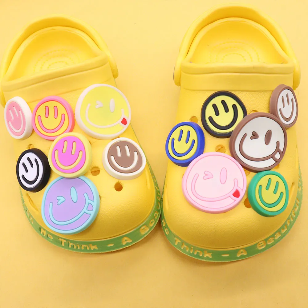 13Pcs Mix Happy Face Lovely Shoes Buckle Charms DIY PVC Garden Sandals Accessories Fit Boys Girls Wristband