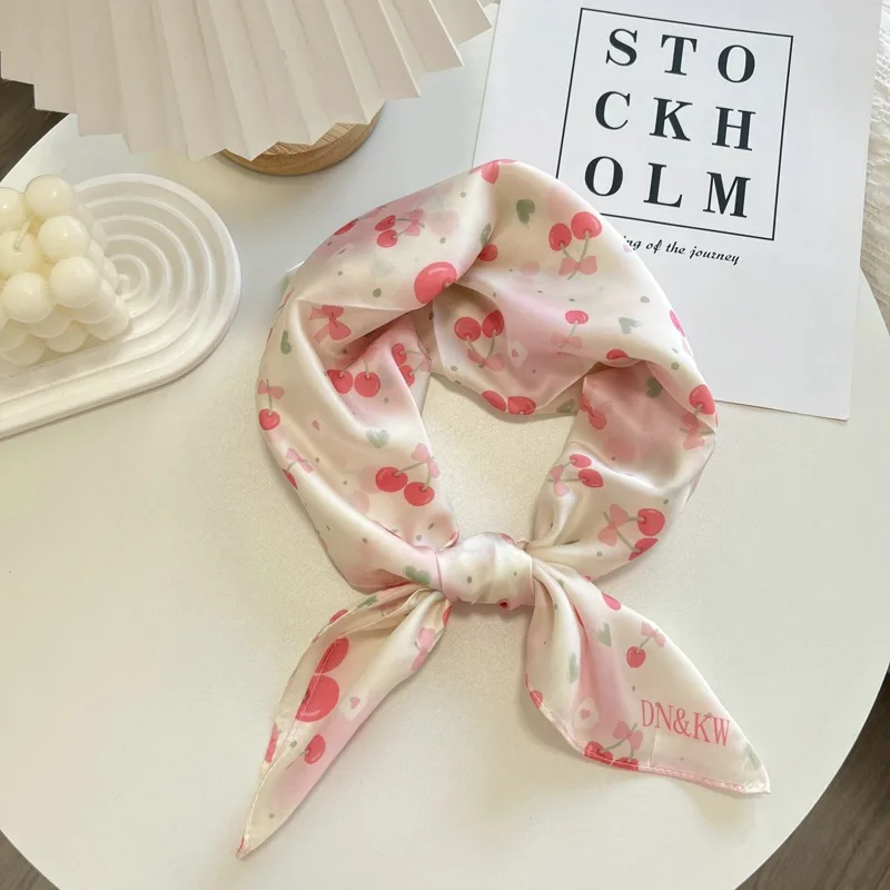 Retro Headscarf Silk Scarf Summer Thin Small Square Towel Ribbon Headband Ins Headscarf Fashion All-Matching Female Cotton Towel