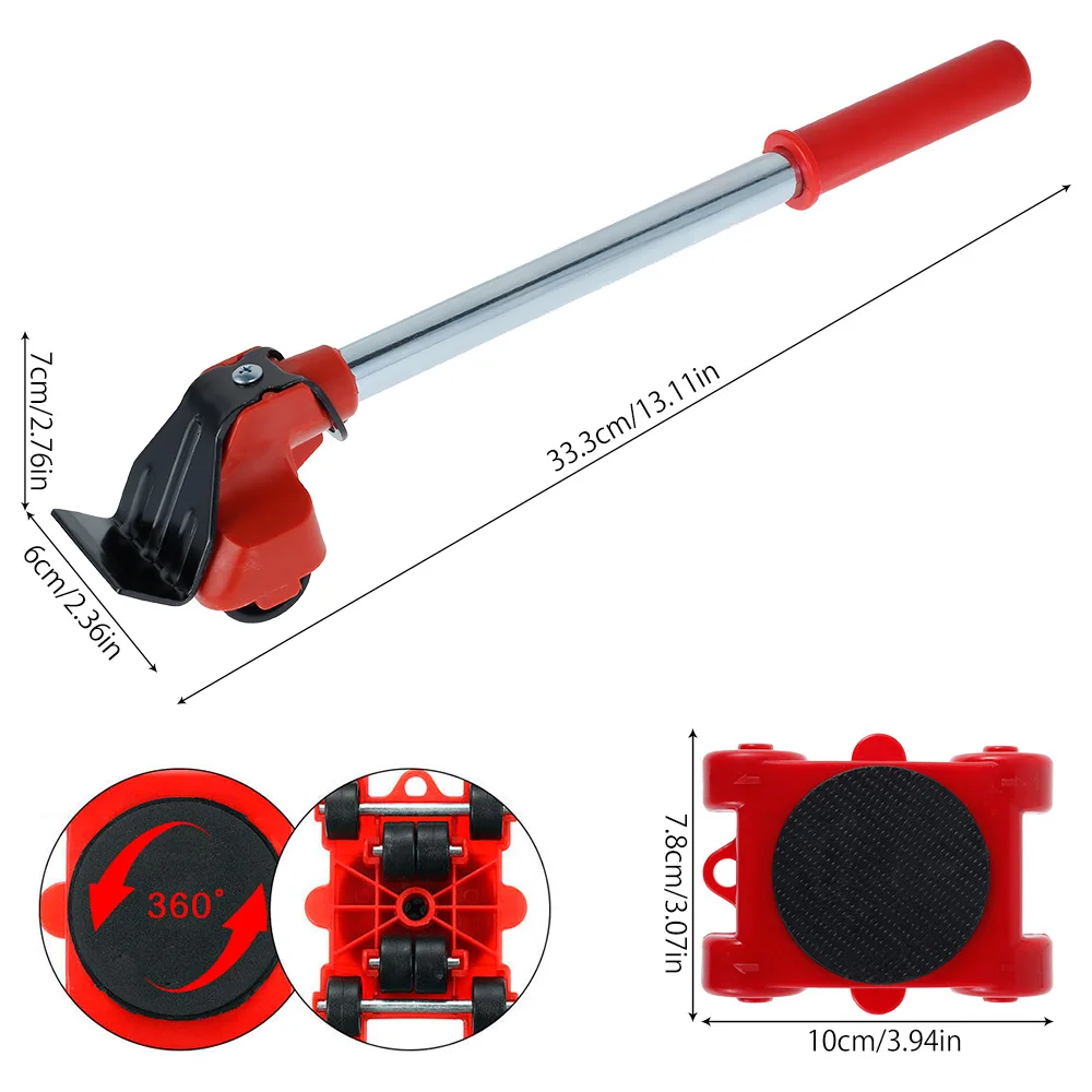 Furniture Moving Transport Roller Set Removal Lifting Moving Tool Set Wheel Bar Mover moving Heavy Stuffs Device Hand Tool