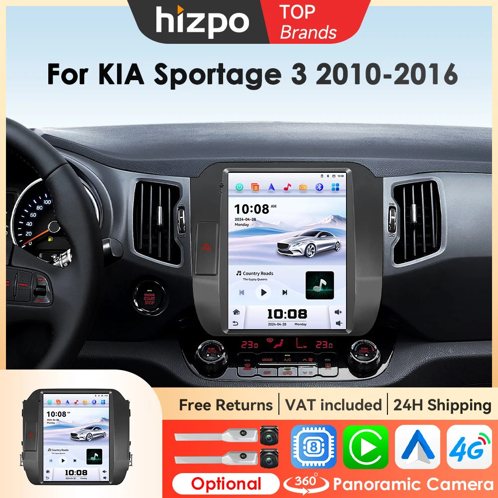 Hizpo 9.7'' Écran vertical multimédia pour voiture pour KIA Sportage 3 2010-2016 GPS 4G Carplay Système intelligent Autoradio AI Voice DSP