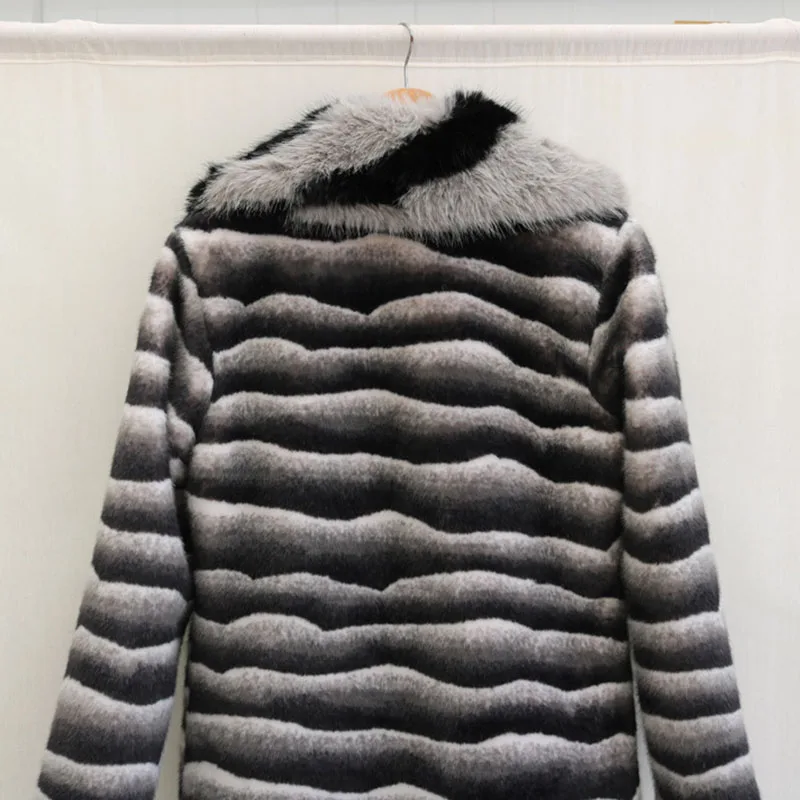 Płaszcz damski ze sztucznego futra norki w zebrę, imitacja futra lisa, nowy model na zimę 2025, elegancki kołnierz, płaszcz damski, płaszcz wierzchni H614