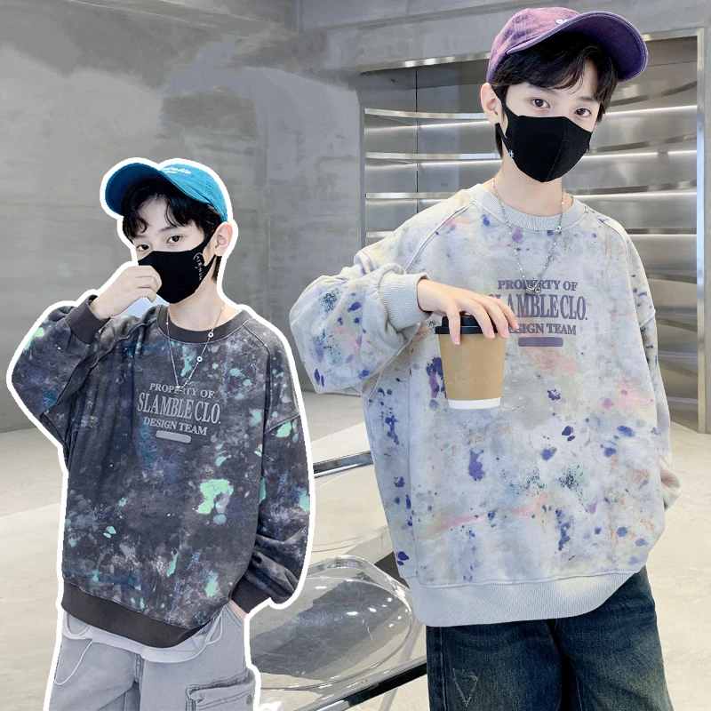 

Children Boys Sweatshirts Fashion Letter Print Crewneck Pullover Tops Kids Casual Trendy Long Sleeve Top Clothes Cotton Hoodies