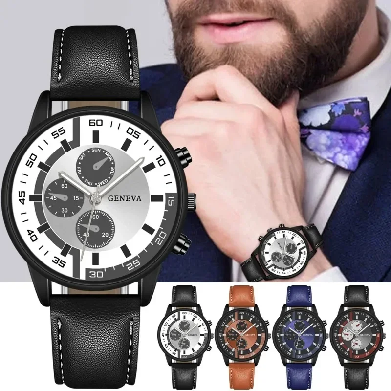 Fashion Mens Watches Sports Digital Dial Three Eye Luxury Couples Quartz Wrist Watch for Men Casual Leather Watch Reloj Hombre