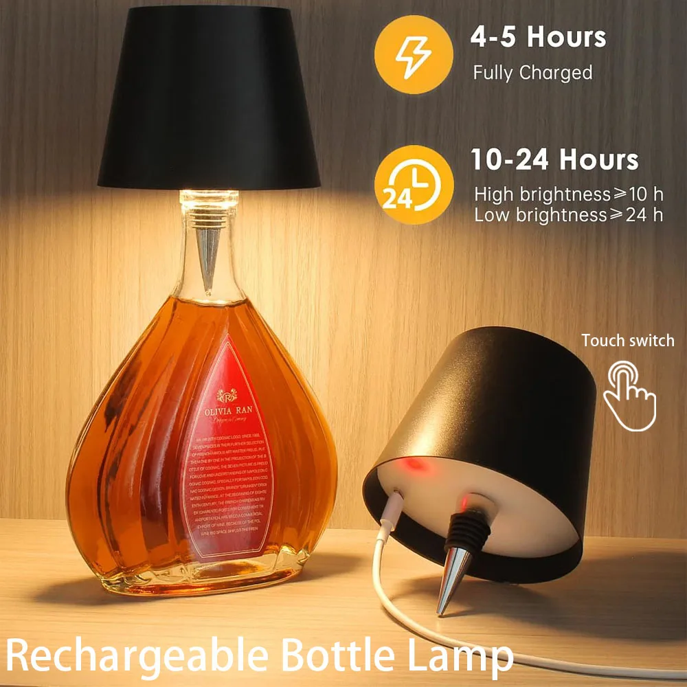 USB شحن زجاجة الجدول مصباح التحكم باللمس 3 ألوان ومصباح الليل يعتم ستبليس مناسبة لأضواء مكتب زجاجات النبيذ بار