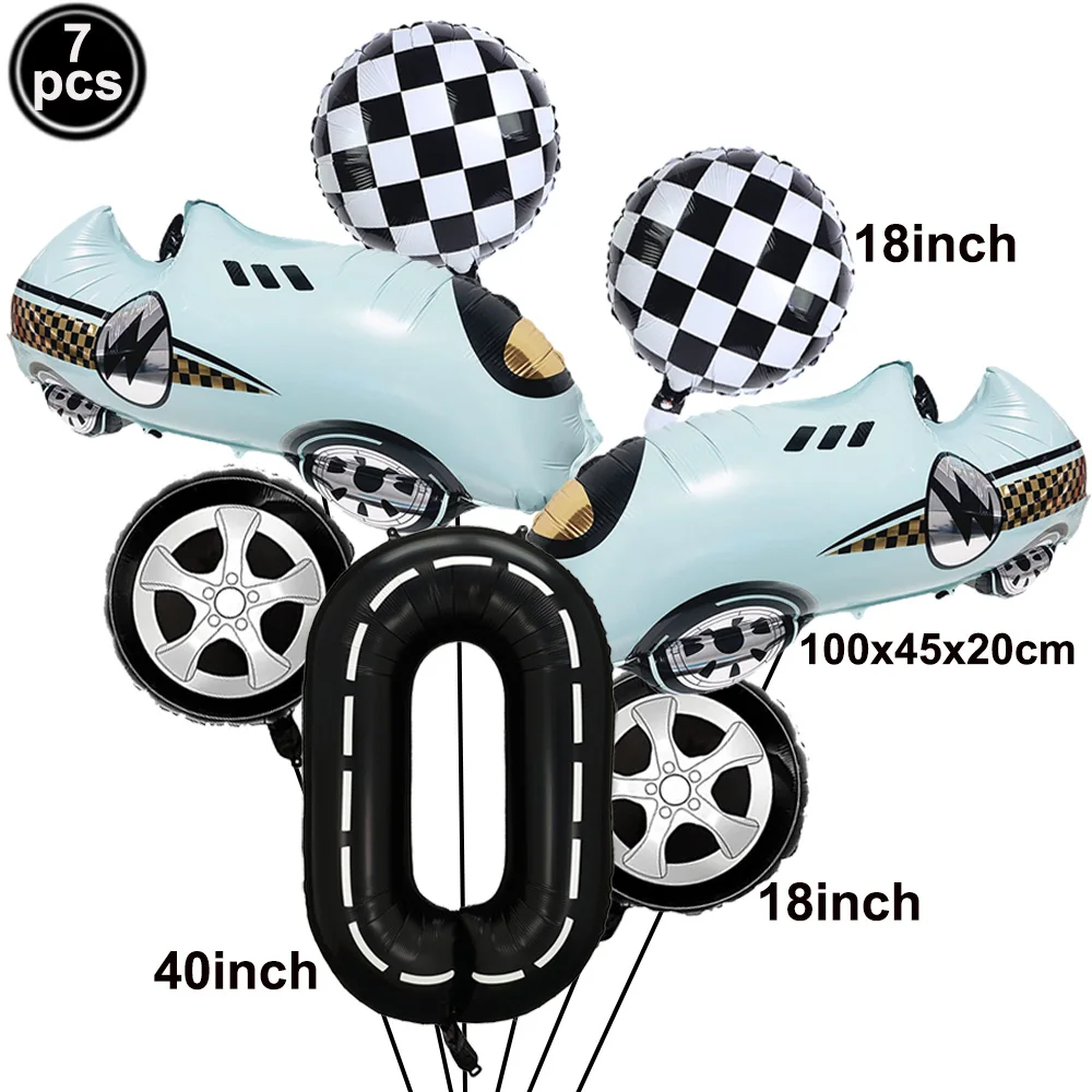 Racing Car Birthday Decor 7 Pcs Race Car Foil Balloon Racetrack Wheel Balloon Race Car Decor for 1st-9th Birthday Party Supplies