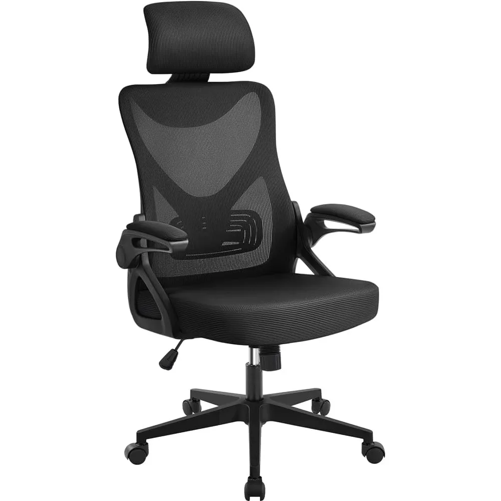 Yaheetech Silla de Oficina Ergonómica Silla Reposabrazo Ajustable Oficina Trabajo con Reposacabeza Giratoria Negro