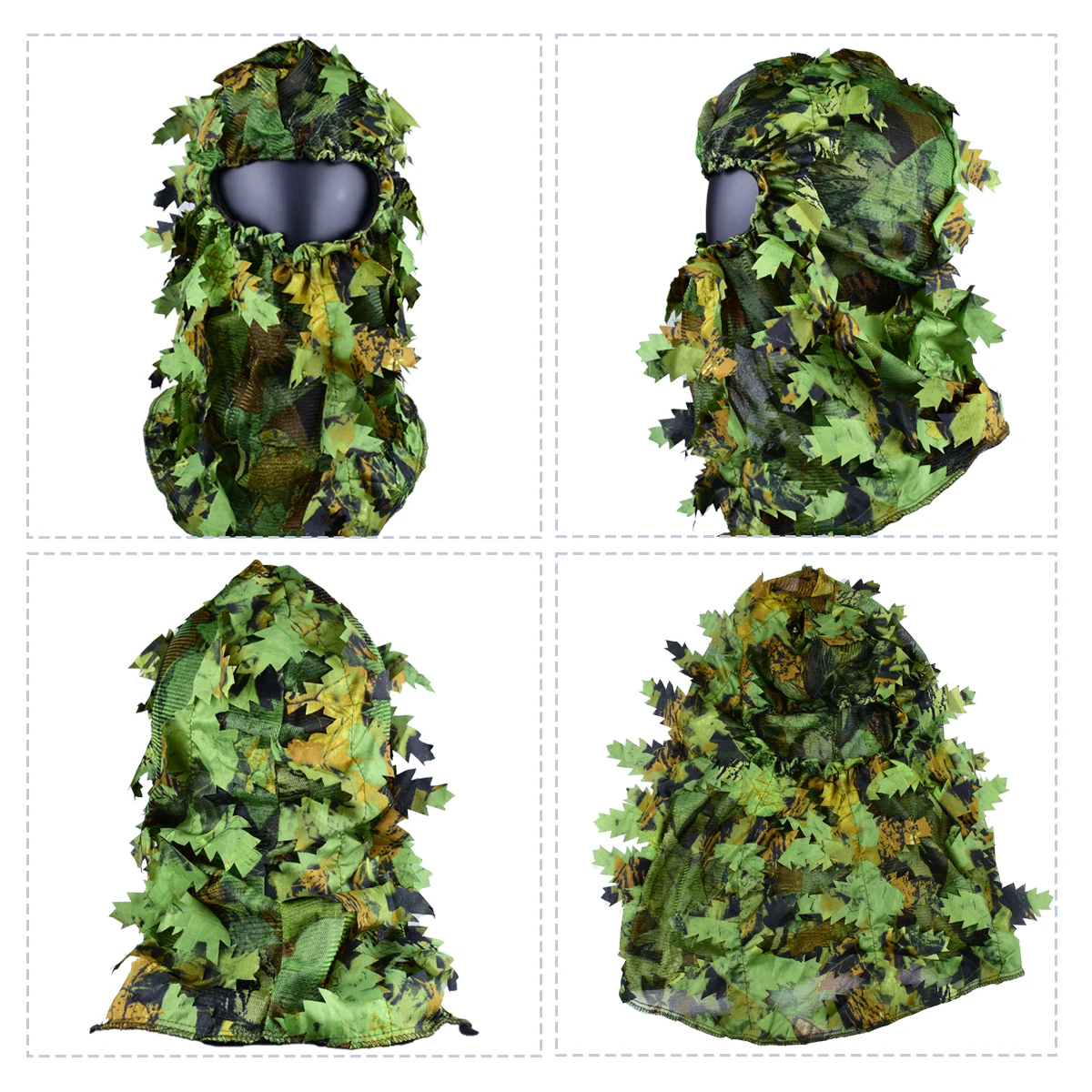 NUOVO Ghillie Camouflage 3D Maschera a pieno facciale Foglie d'acero Bionic Jungle Copricapo Berretto tattico Turchia Camo Hunter Accessori per la caccia