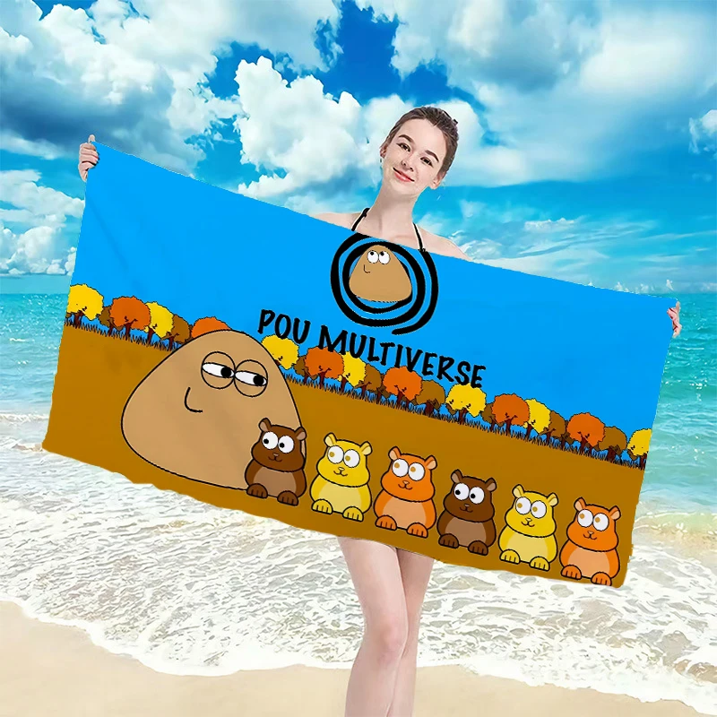 Pou โมเดลอะนิเมะเกมผ้าเช็ดตัวอาบน้ำเด็กสัตว์เลี้ยงของฉันมีไมโครไฟเบอร์พิมพ์3D ต่อพ่วงผ้าเช็ดตัวชายหาดสี่เหลี่ยมสำหรับใช้ในห้องน้ำของขวัญ