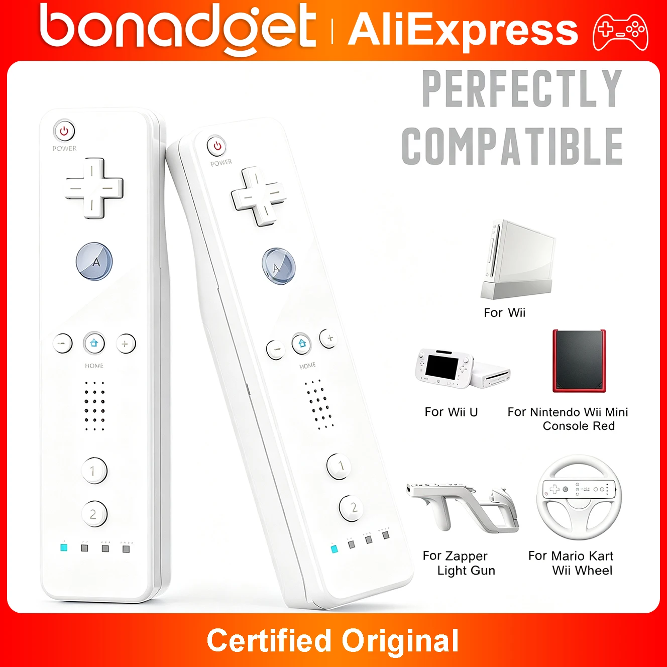 Controlador 2 en 1 para Nintendo Wii Consloe, mando remoto inalámbrico Motion Plus opcional con funda de silicona, accesorios para juegos