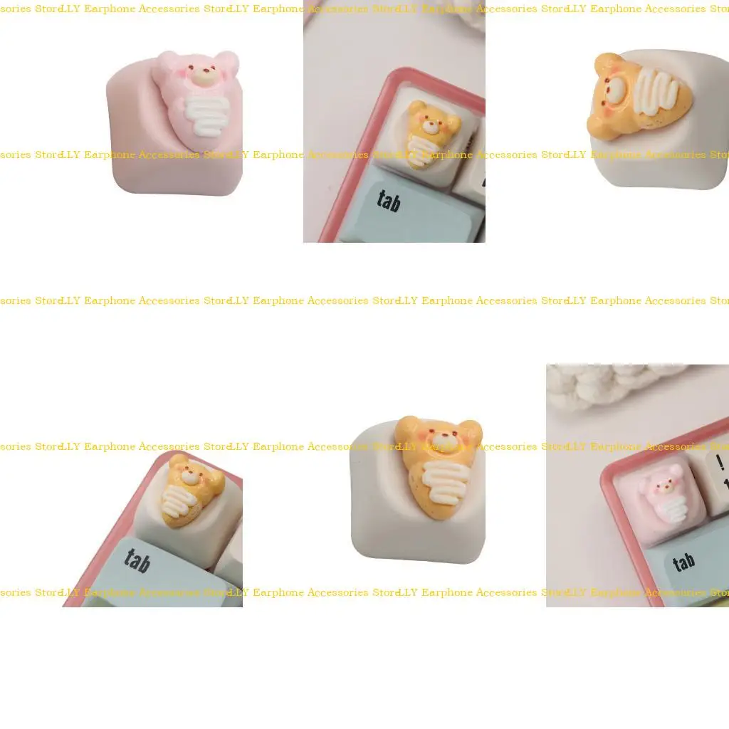 

462E Mechanical Keyboards Resin Keycaps With Cartoon Bear Pizza Pink Yellow Color