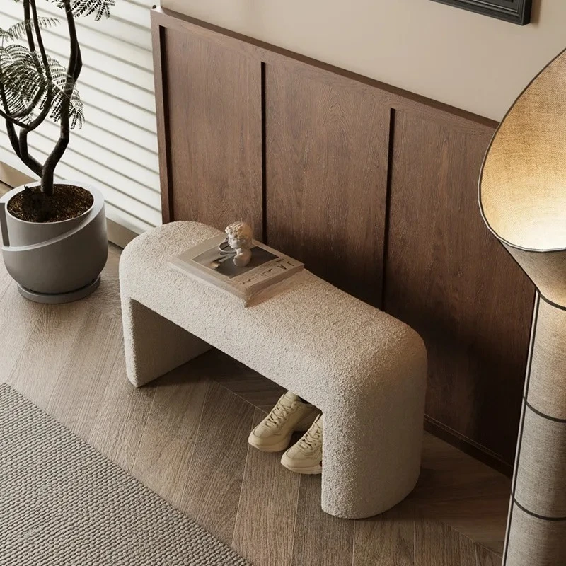 

Пуфик-скамья для переобувания с полкой для обуви, из овечьего велюра, для гостиной, дома, спальни, прикроватный, длинный, у дивана/кровати