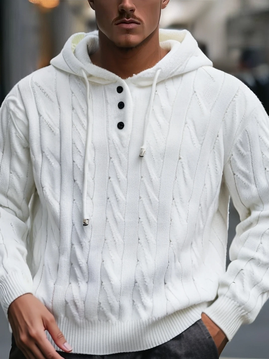 

Мужская повседневная вязаная толстовка-худи, теплая зимняя, из полиэфирного волокна, большого размера, свободного кроя, базовая, с длинными рукавами, с круглым вырезом