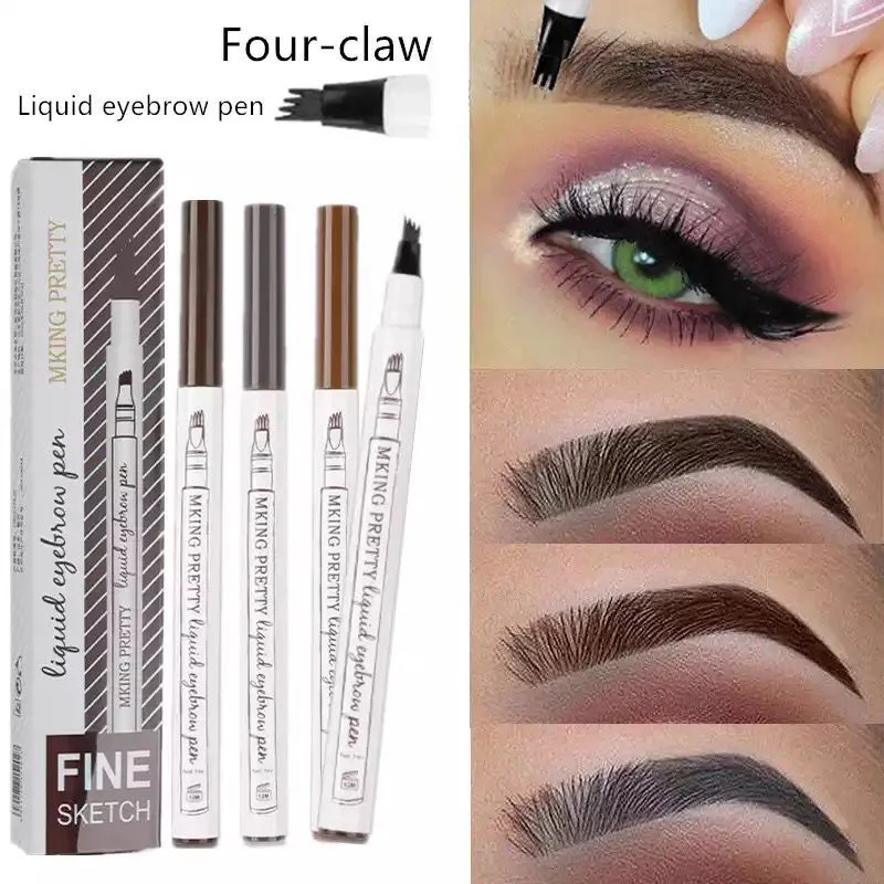 4 Colors Eyebrow Pen Waterproof Liquid Eyebrow Pencil Long Lasting Eyebrow Tattoo Pen Cosmetics 4 Point Liquid Eyebrow Pencil