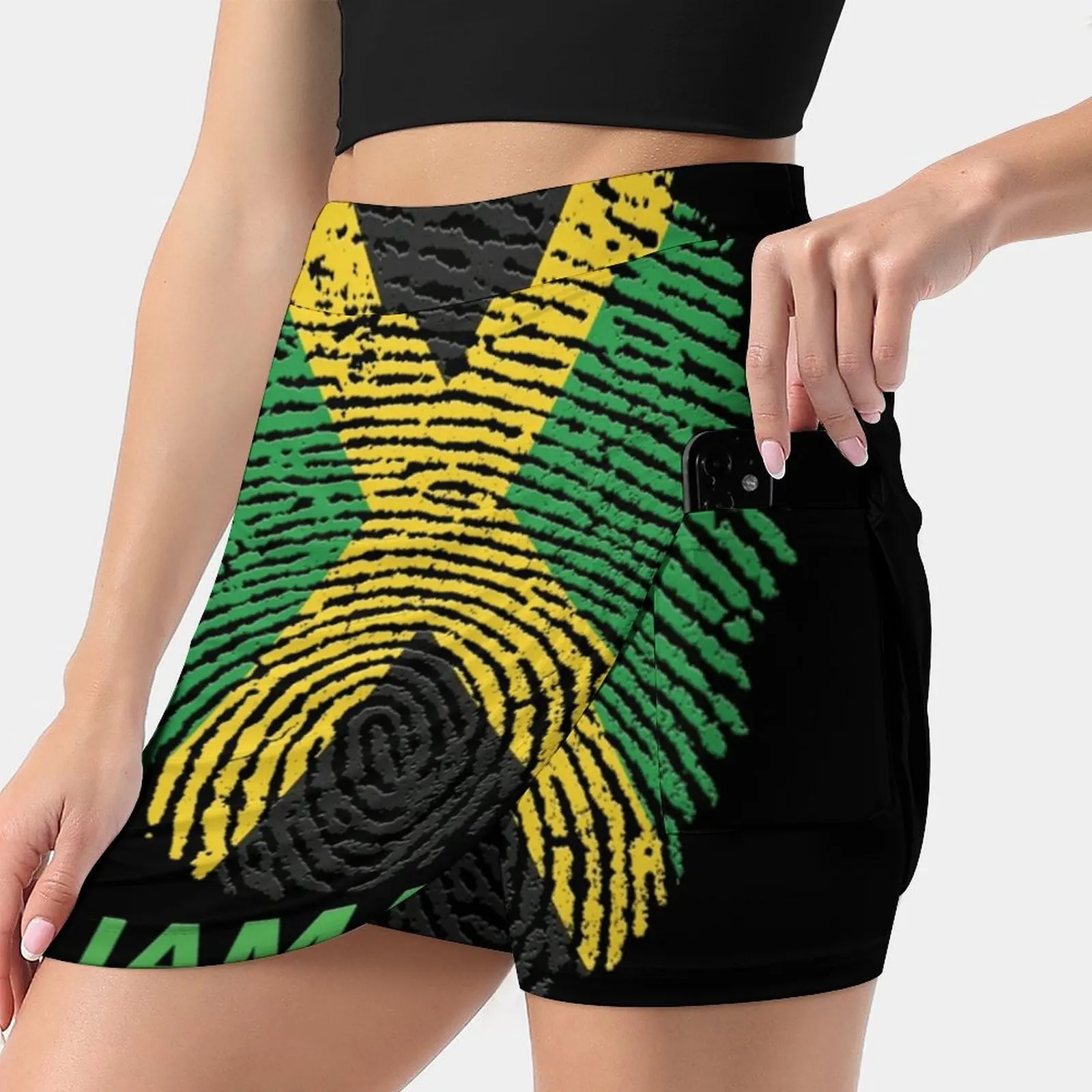 

Jamaica Pride Jamaican Flag Love Peace Caribbean Fingerprint Trending Fashion Skirt Summer Printed Women Sport Skirts