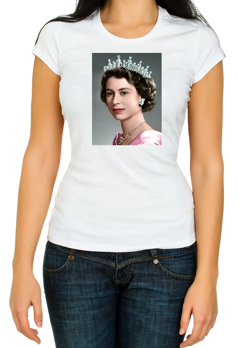 Queen Elizabeth II Colored White 3 4 T Shirt Woman k315