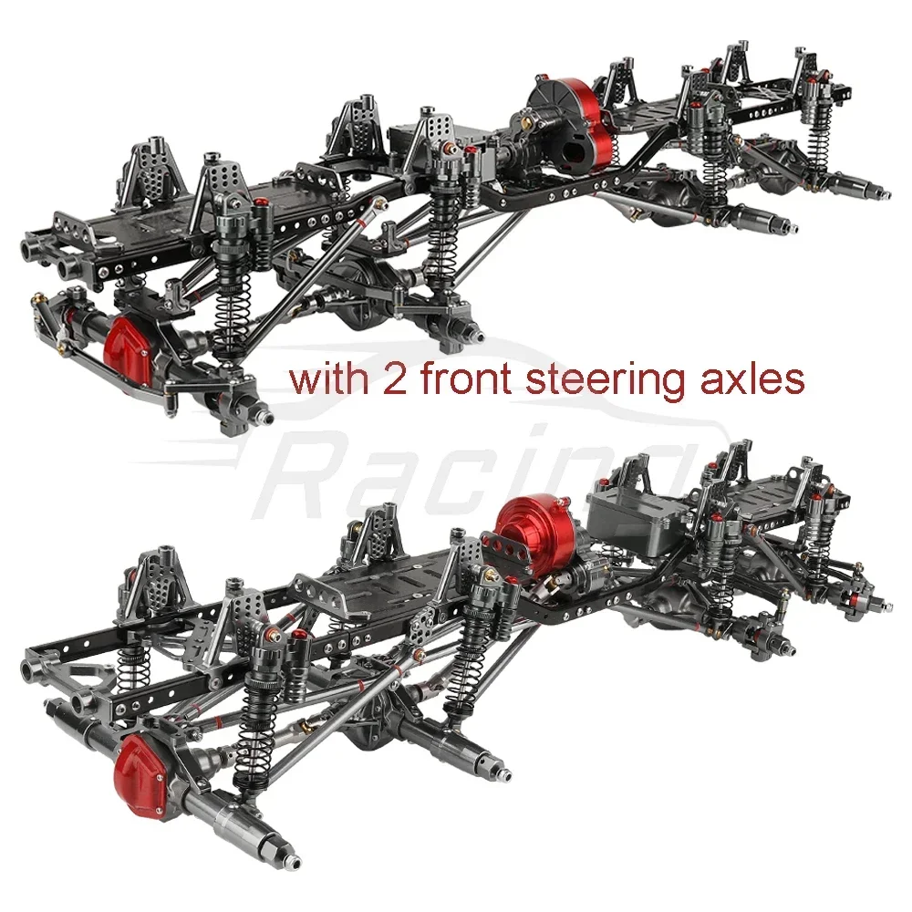 Metal Alloy Upgraded 8x8 RC Car Chassis Frame with 2 Front Steering Axles Gearbox DIY for Axial SCX10 1/10 RC Crawler Car Parts