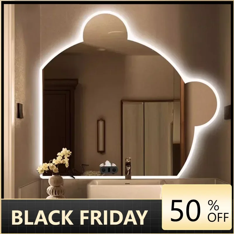 Wall Bath Mirrors Home Decoration Luxury Mirror Shower Shaving Toiletries Led Large Bathroom Items Makeup Color Changing Cute