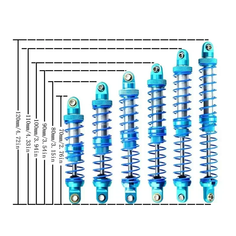 Ammortizzatore in metallo regolabile olio 80mm 90mm 100mm 110mm 120mm per parti di automobili 1/10 RC camion cingolato assiale SCX10 TRX4 D90