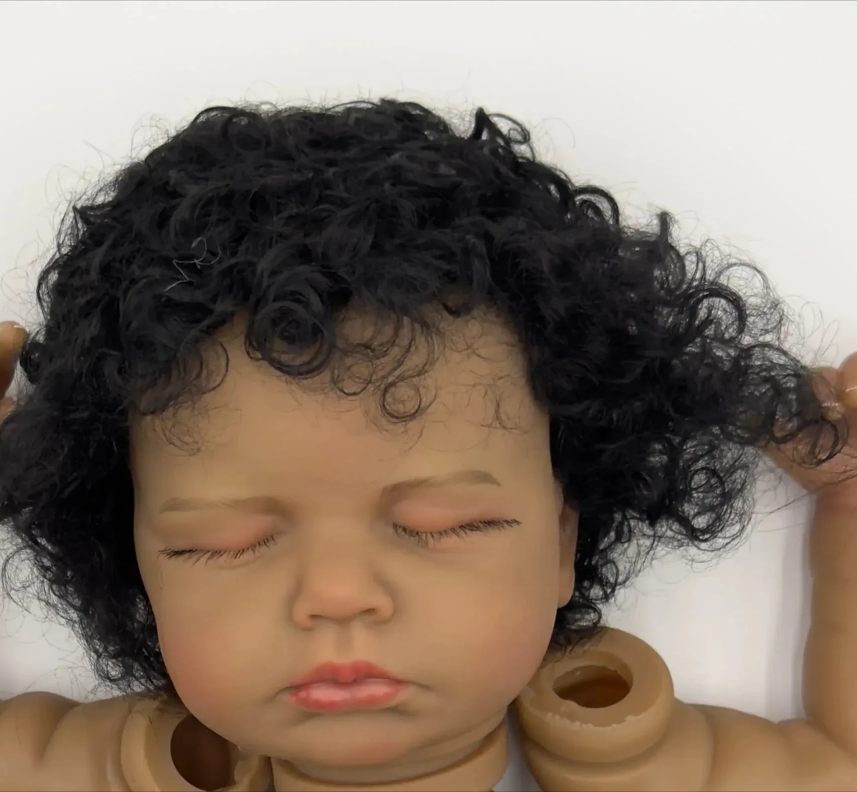 NPK 19'' Handmade Unfinished Doll Parts Reborn Dark Skin LouLou Painted DlY Kit  with Hand Rooted Hair