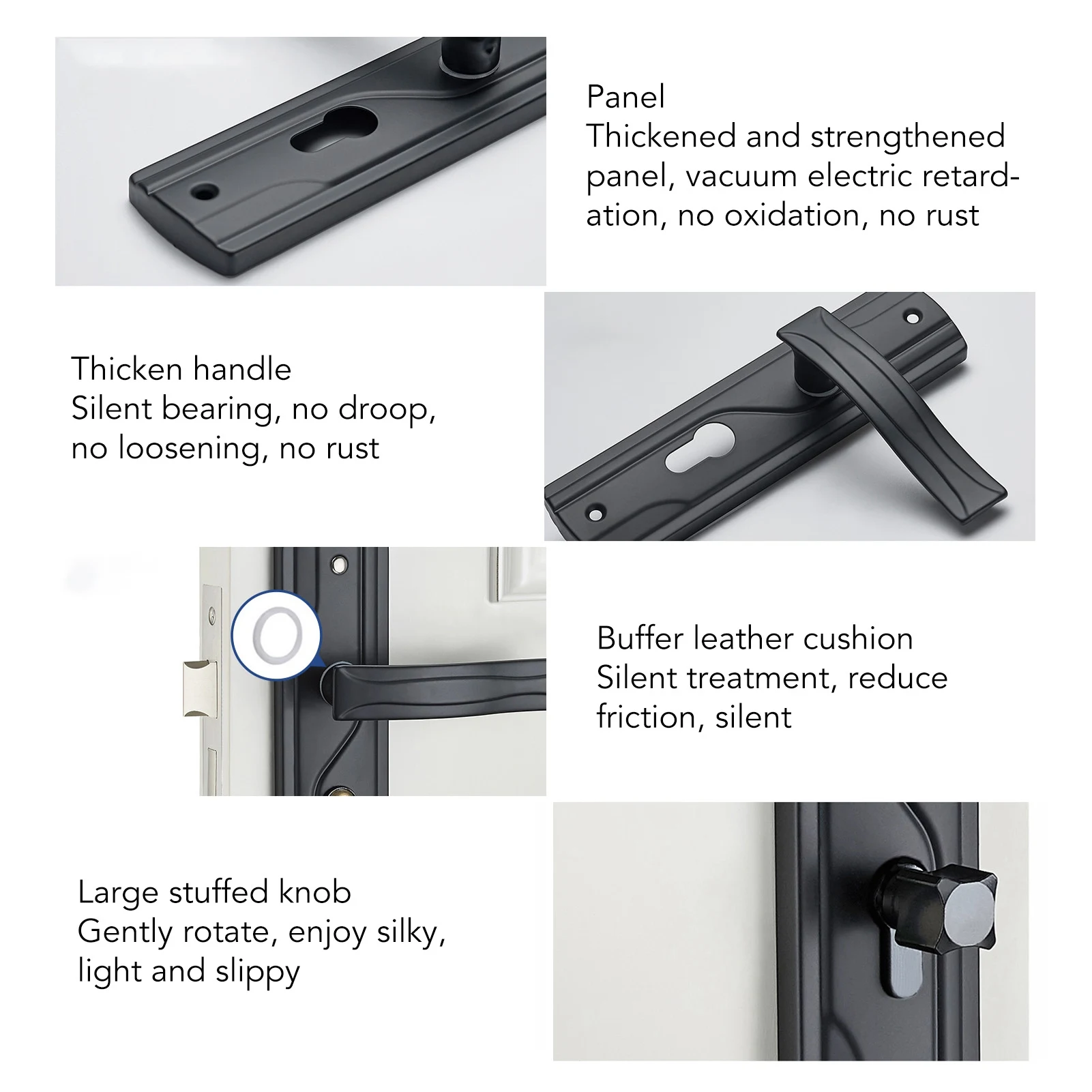 Door Handle Lock Manganese Steel Silent Bearing Universal Door Lever Lock Set with Keys for Home Bedroom Black Keyed Entry Lock