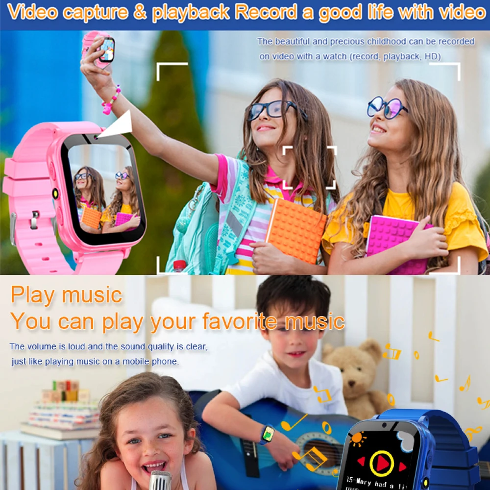 ألعاب الأطفال ساعة ذكية 1.83 "فيديو الموسيقى اللعب كاميرا آلة حاسبة دراسة الأطفال الساعات الرياضية 500Mah مصباح يدوي Smartwatch
