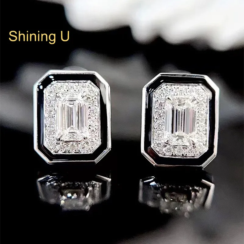 

Блестящие серебряные серьги-гвоздики U S925 5*7 мм изумрудной огранки для женщин, ювелирные изделия, чистая лето