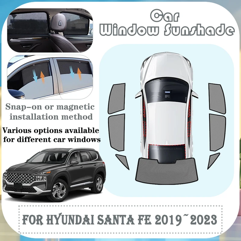 

Для Hyundai Santa Fe 2019-2023: Магнитные сетчатые шторки на окна и лобовое стекло для 4-дверного внедорожника