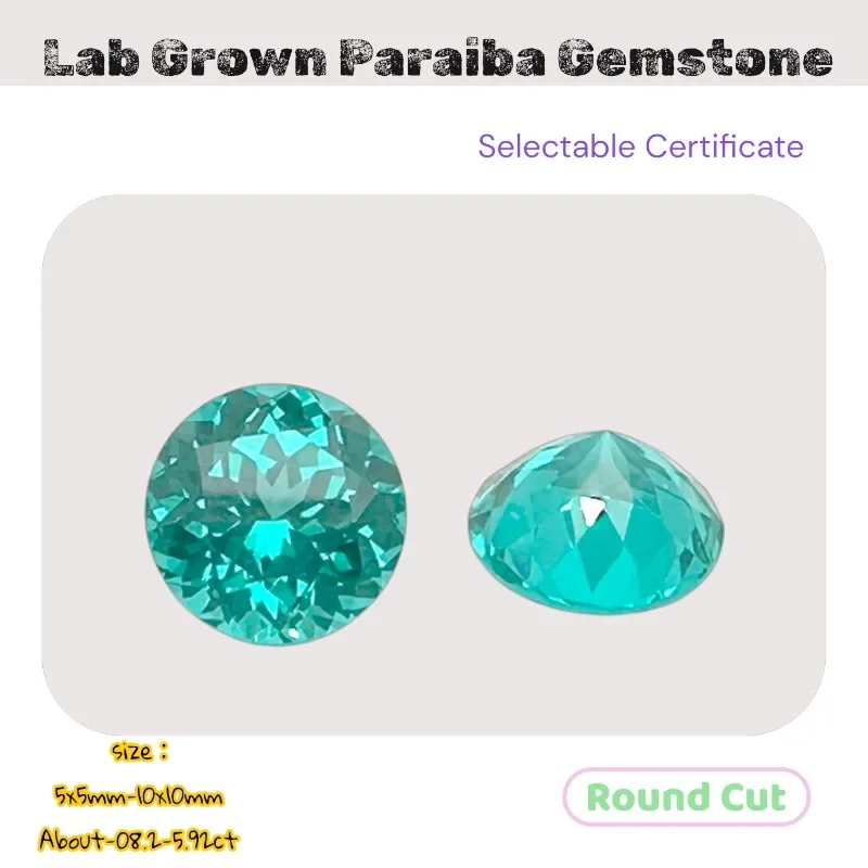 

S-Lab Grown Paraiba Gemstone Round Cut Neon Blue Synthetic Tourmaline Loose For Jewelry Setting&Custom Selectable Certificate