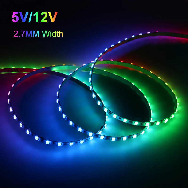 

Ультра узкая светодиодная лента WS2812B 2,7 мм, 160 светодиодов, индивидуально адресуемая RGBIC, гибкая пиксельная лампа Dreamcolor, красочная, 5 В/12 В постоянного тока, 5 м