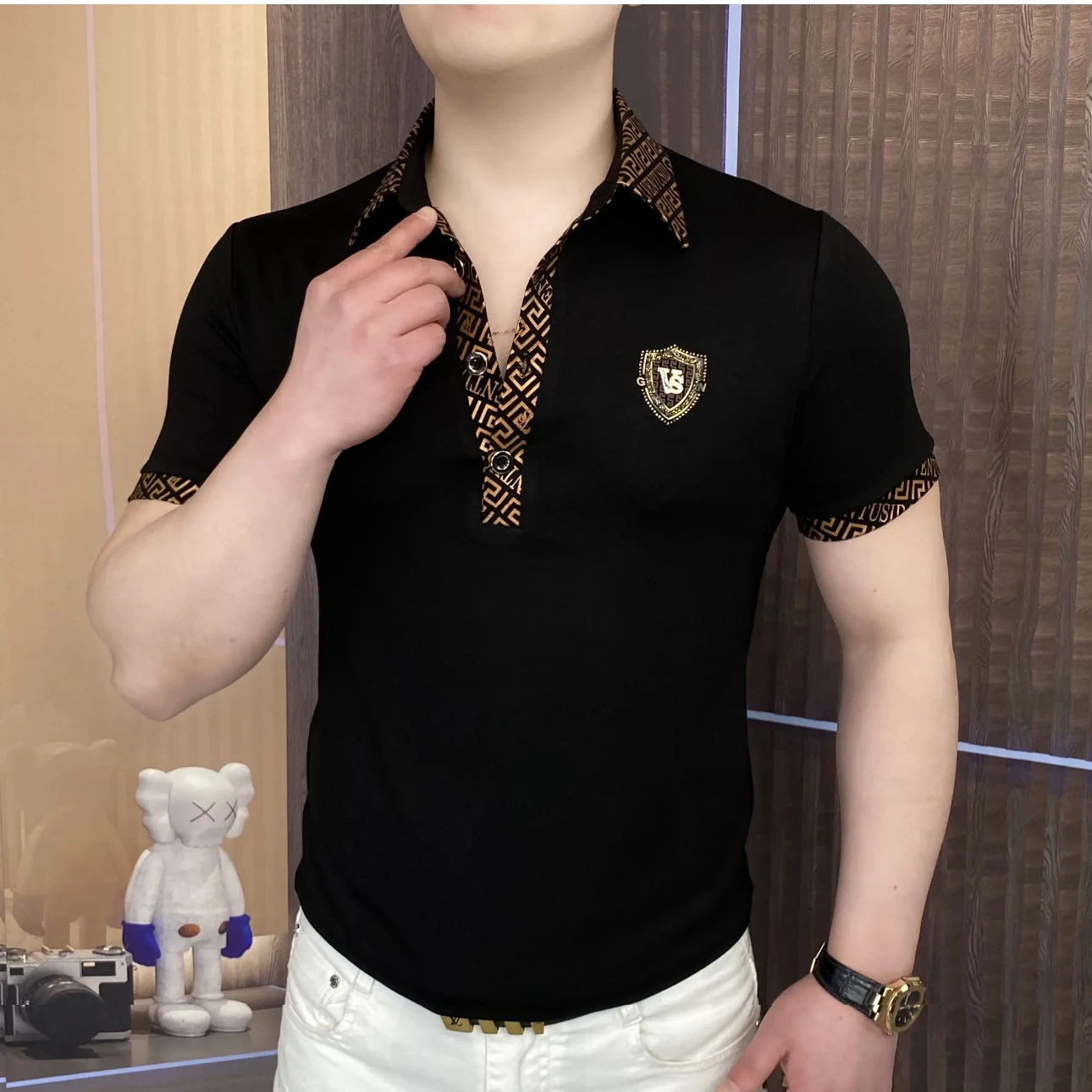

Мужская рубашка Slim Fit с коротким рукавом, модная, универсальная, с отложным воротником, трендовая короткая футболка, молодежная одежда для лета