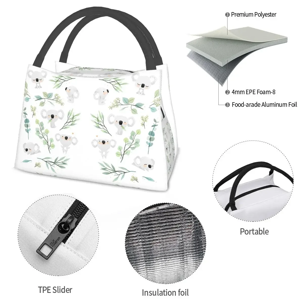 كوالا والأوكالبتوس نمط أكياس الغداء بينتو صندوق مقاوم للماء حقيبة حمل الغداء أكياس نزهة حقيبة حرارية برودة للمرأة الاطفال العمل