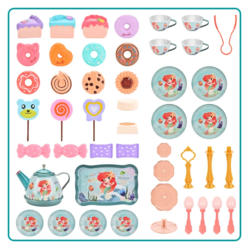 Mermaid Tinplate Afternoon Tea Set Desserts With 3-layer Dessert Stand Simulated Party Cakes Toys For Kids