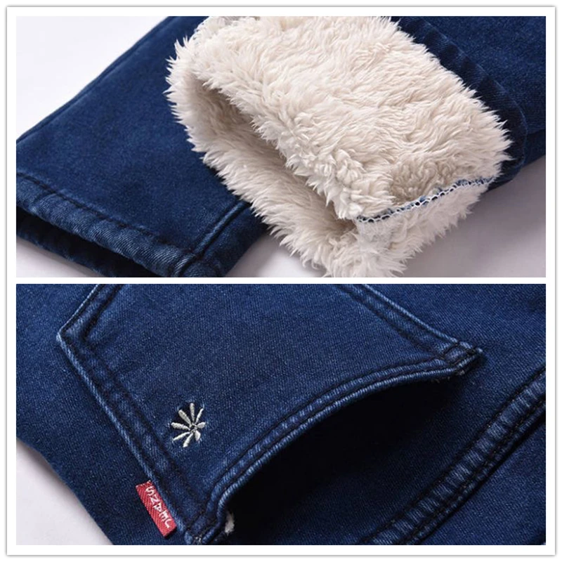 Thicken Winter Lambwool Slim Jeans Women's Warm Oversized 34 Fleece Lined Skinny Pencil Denim Pants High Waist Stretch Trousers