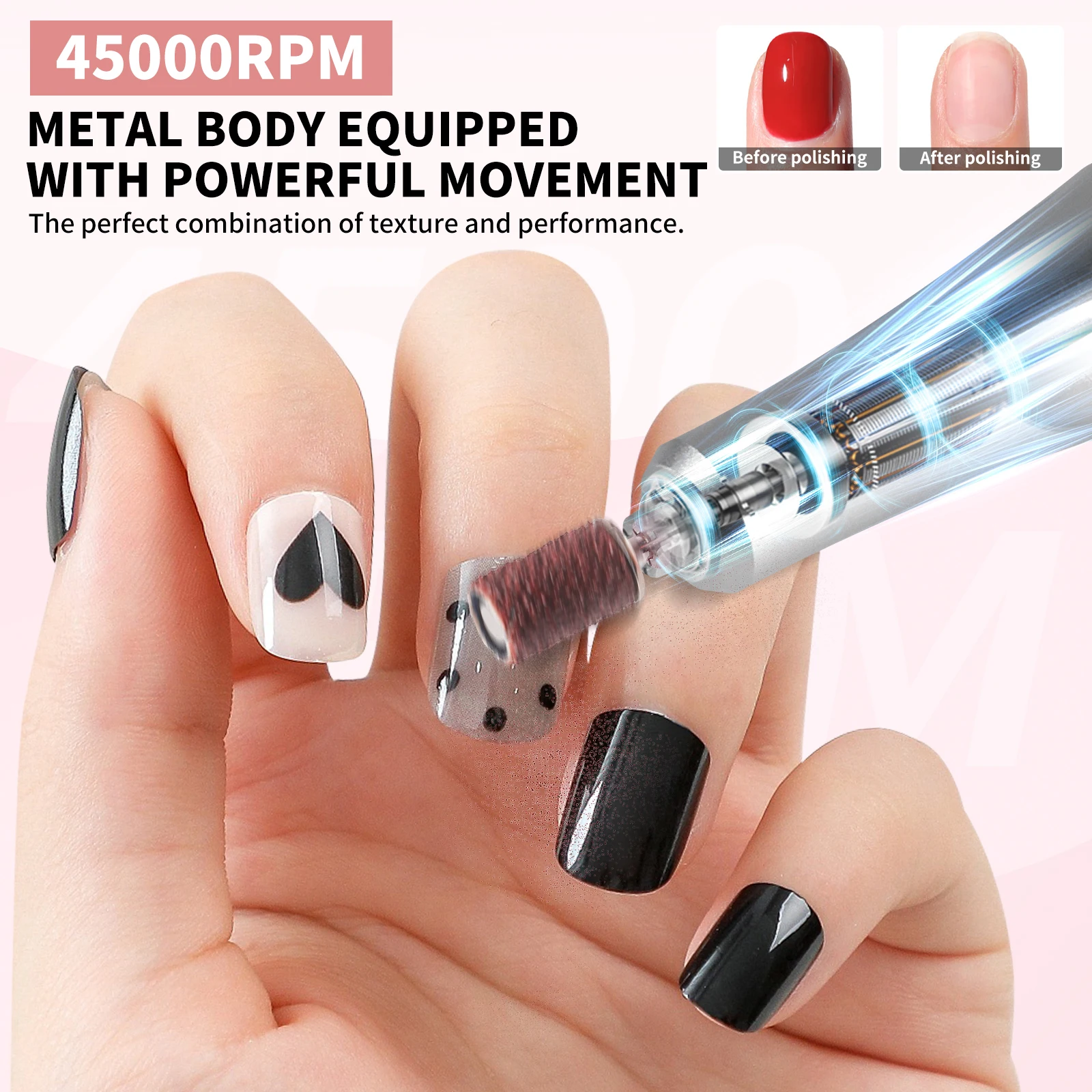 المهنية 45000 دورة في الدقيقة الكهربائية مسمار الحفر قابلة للشحن ملف الأظافر منخفضة الضوضاء مسمار ساندر ملف لأداة صالون تلميع الأظافر #3