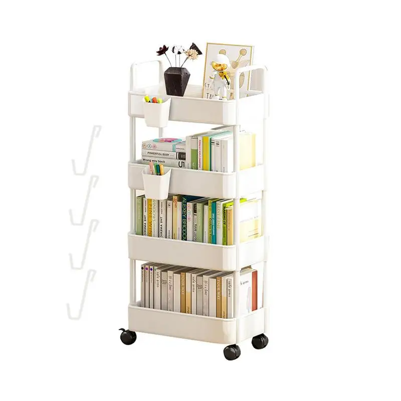 Rolling Book Cart Utility Cart Storage Trolley Organizer 3/4 Tier Rolling Shelf Storage Cart Movable Storage Organizer