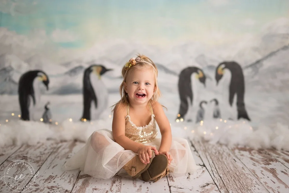 Poppers Penguins Backdrops Kids Baby Cake Smash Props Children Winter Birthday Party Photography Background Photostudio