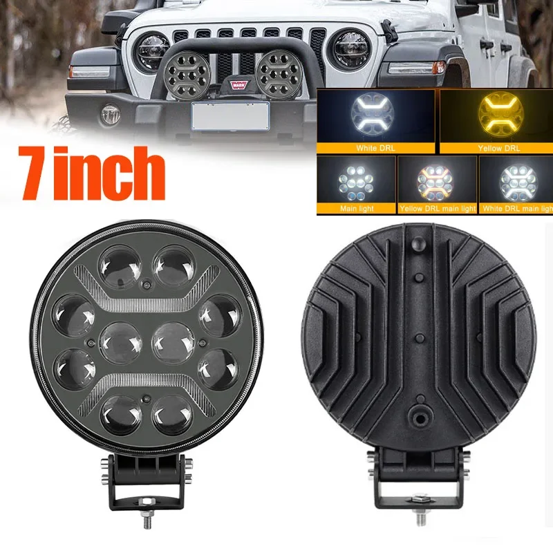 

7-дюймовый 10-светодиодный белый янтарный прожектор DRL 12 В 24 В дальнего света Модифицированный светодиодный прожектор Передний бампер Фара для внедорожного грузовика