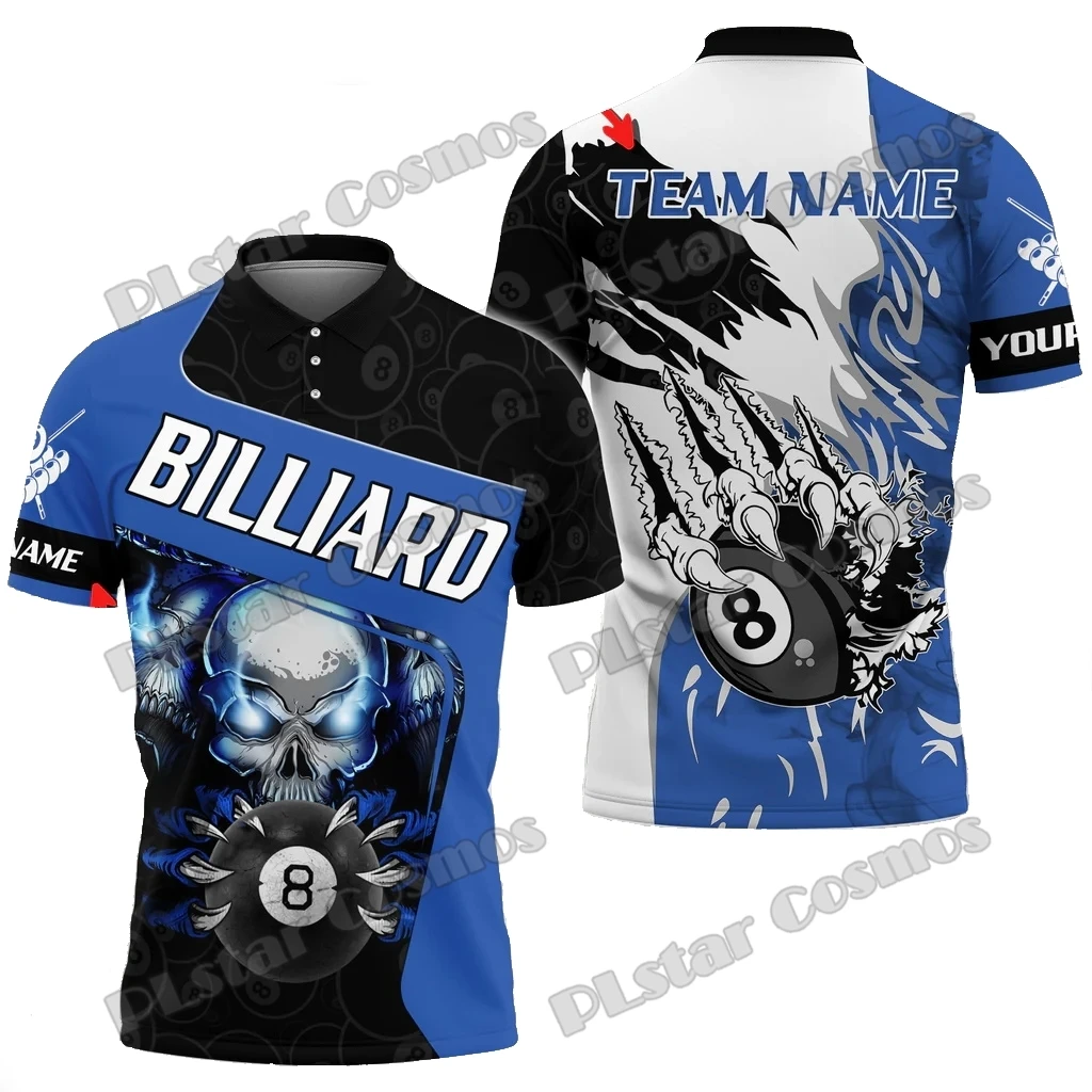 

Billiards Skull Sharp Claws Personalized Name, Team Name 3D Printed Premium Men's Polo Shirt Summer Casual Polo Shirt POL169